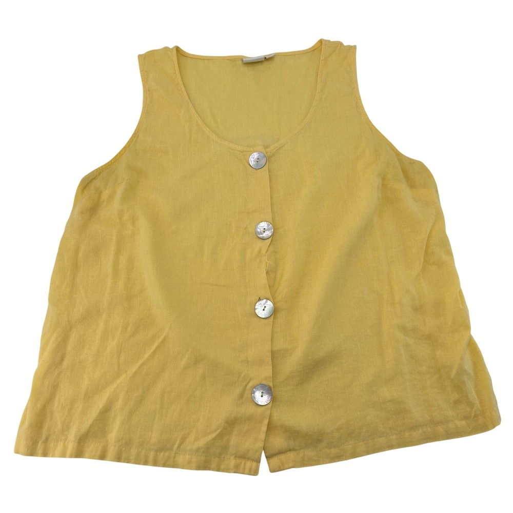 New Directions Yellow Linen Blend Button Front Sleeveless Top Large RN 31104